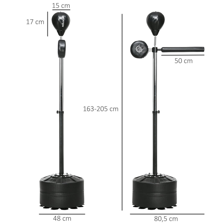 Højdejusterbar boksebold, 360° roterbar, inklusive boksebandager, sort, 80,5 x 48 x 163-205 cm
