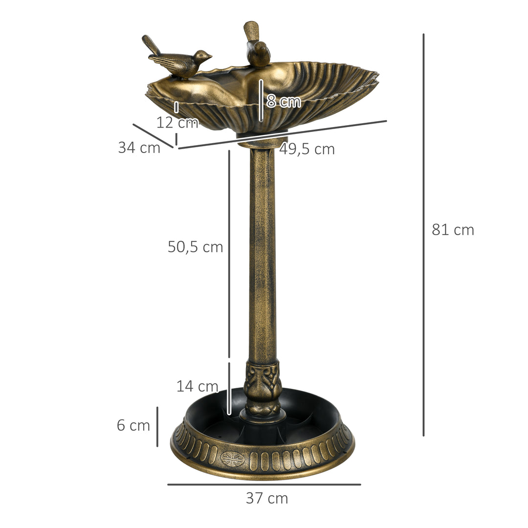 Fuglebad med statuer, 2 bassiner, plastik, antikt look, 49,5L x 38B x 81H cm, bronzefarvet