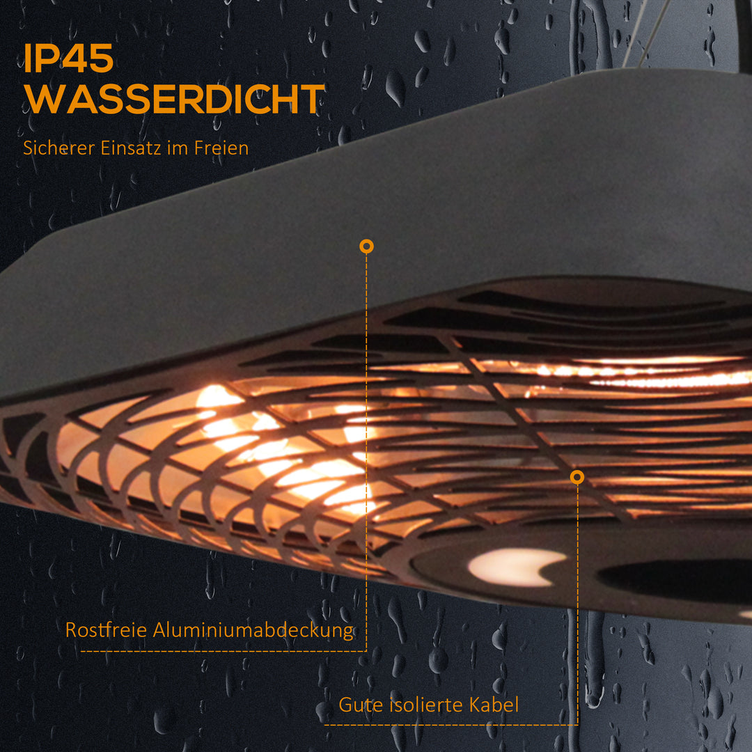 Infrarød varmeapparat 2000W – terrassevarmer med fjernbetjening, LED-display, 3 varmeindstillinger og IP45 beskyttelse