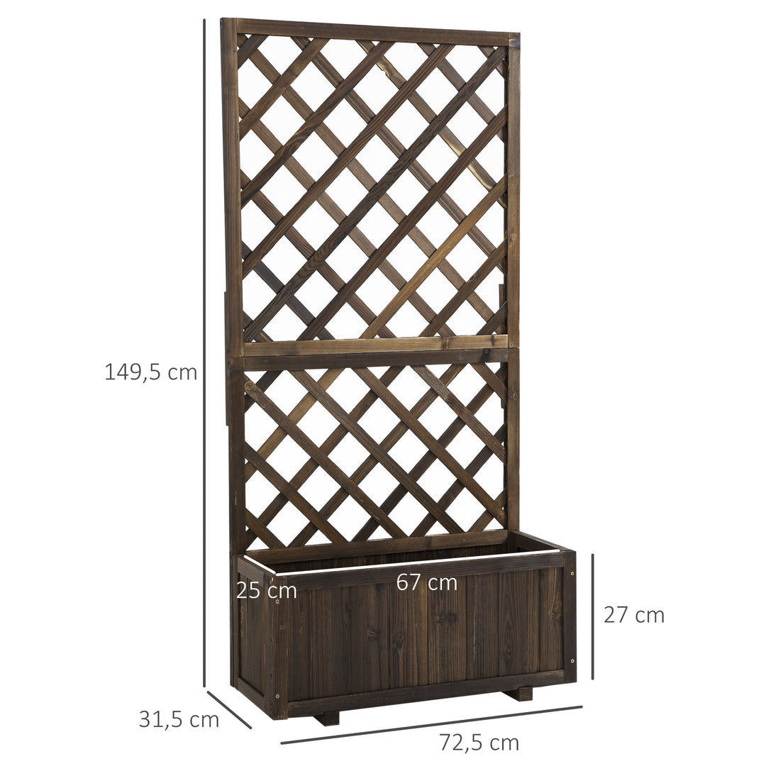 Højbed plantekasse med espalier, 72,5 x 31,5 x 149,5 cm til have balkon terrasse, brun