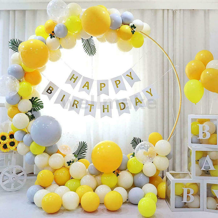 2m rund ballonbue med blomstermønster, guldfod, ramme, bryllup, ny