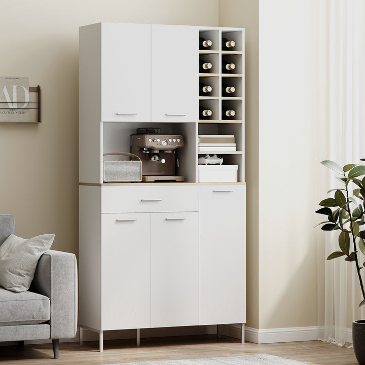 Køkkenskab med åbne hylder, rum, vinreol, spisekammerskab med 5 skabslåger, mdf, hvid