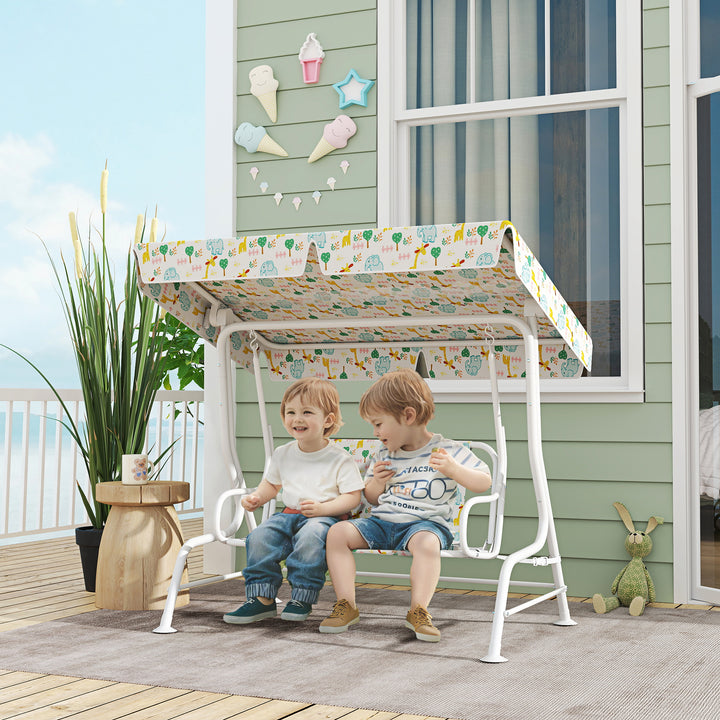 Børnegynge til verandaen, stålramme, 2-personers, 60 kg lasteevne, hvid