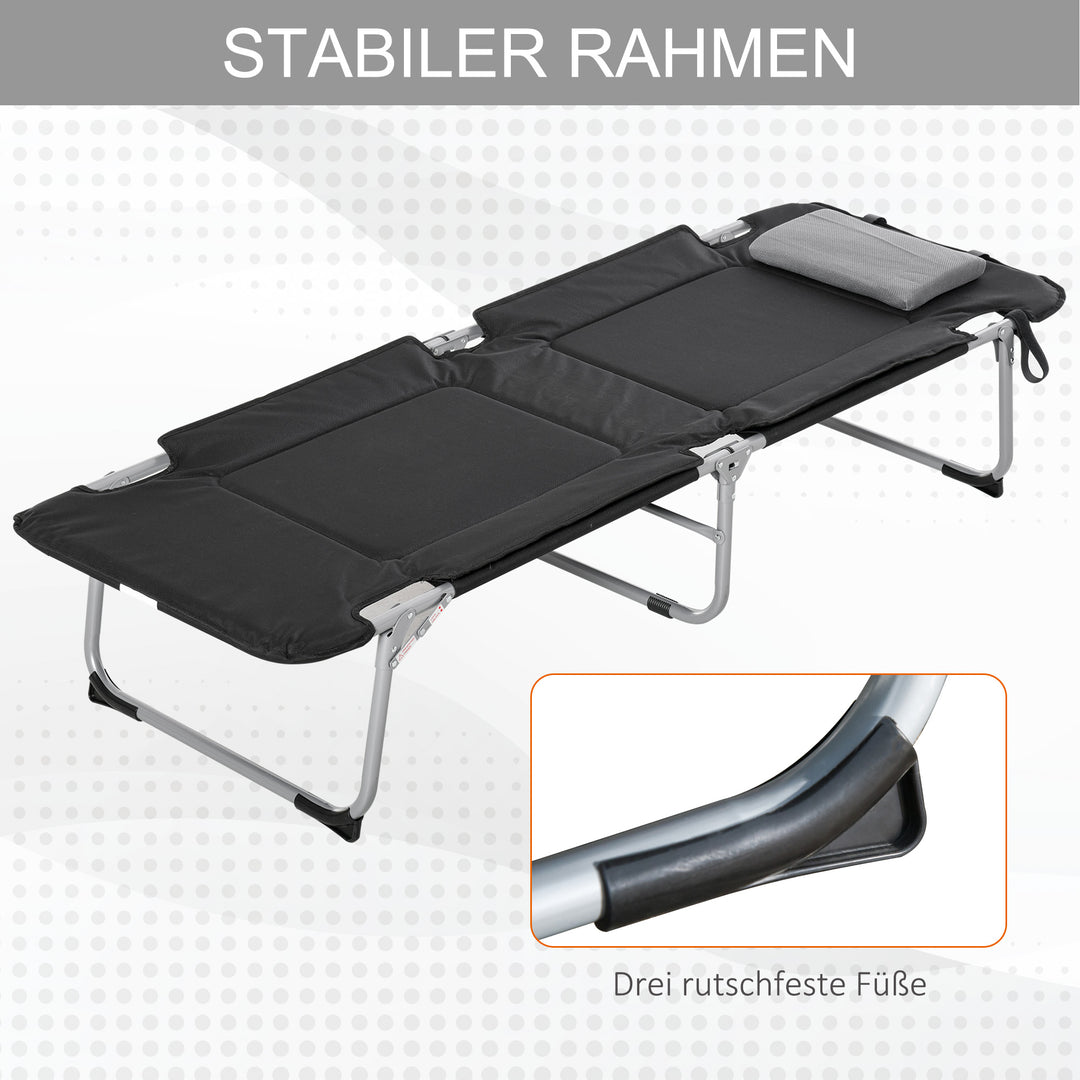 Campingseng, sammenklappelig seng med pude, camping liggestol til udendørs campingrejser, 183 x 66 x 33 cm