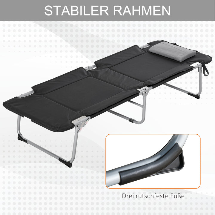 Campingseng, sammenklappelig seng med pude, camping liggestol til udendørs campingrejser, 183 x 66 x 33 cm