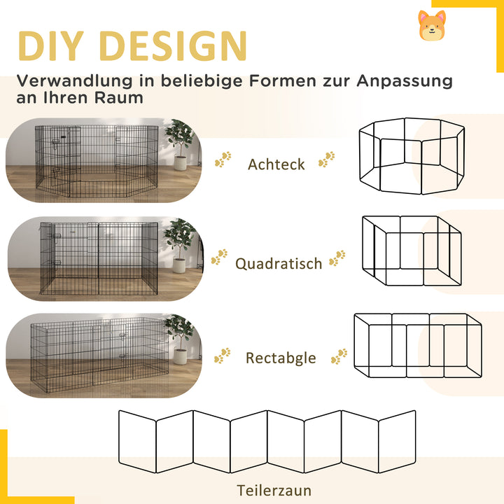 Kæledyrs legegård, legegård til hvalpe og små hunde, med dør, indendørs og udendørs brug, 76 cm, sort