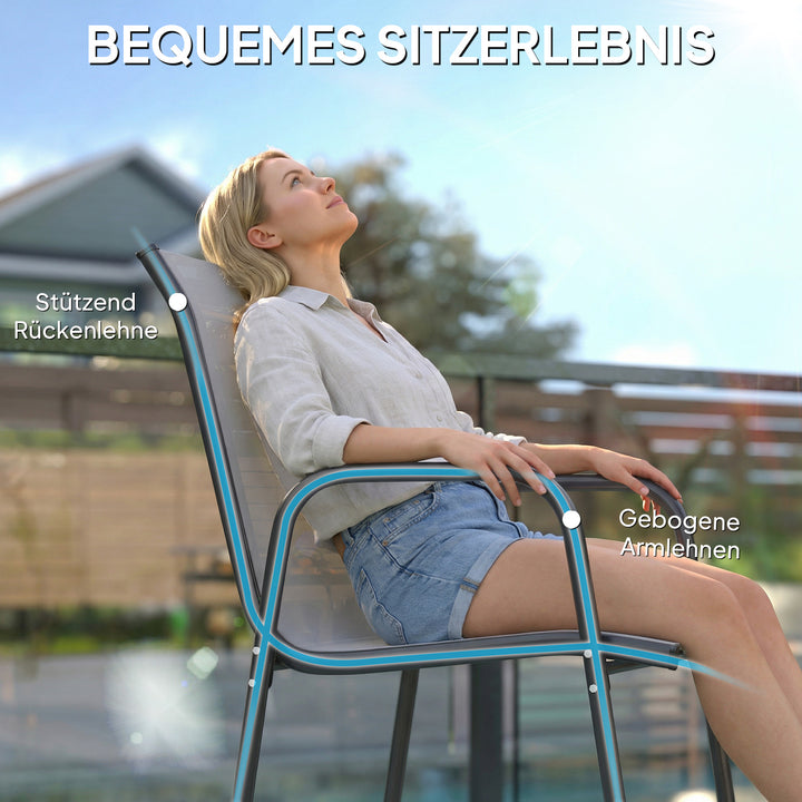 Sæt med 4 stabelbare havestole, terrassestole med åndbare rygge og armlæn, 120 kg lasteevne