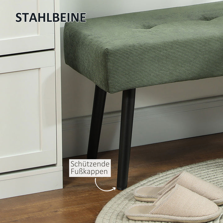 Polstret bænk med snorbetræk, sengebænk med metalben, skobænk 100 x 36 x 45 cm grøn
