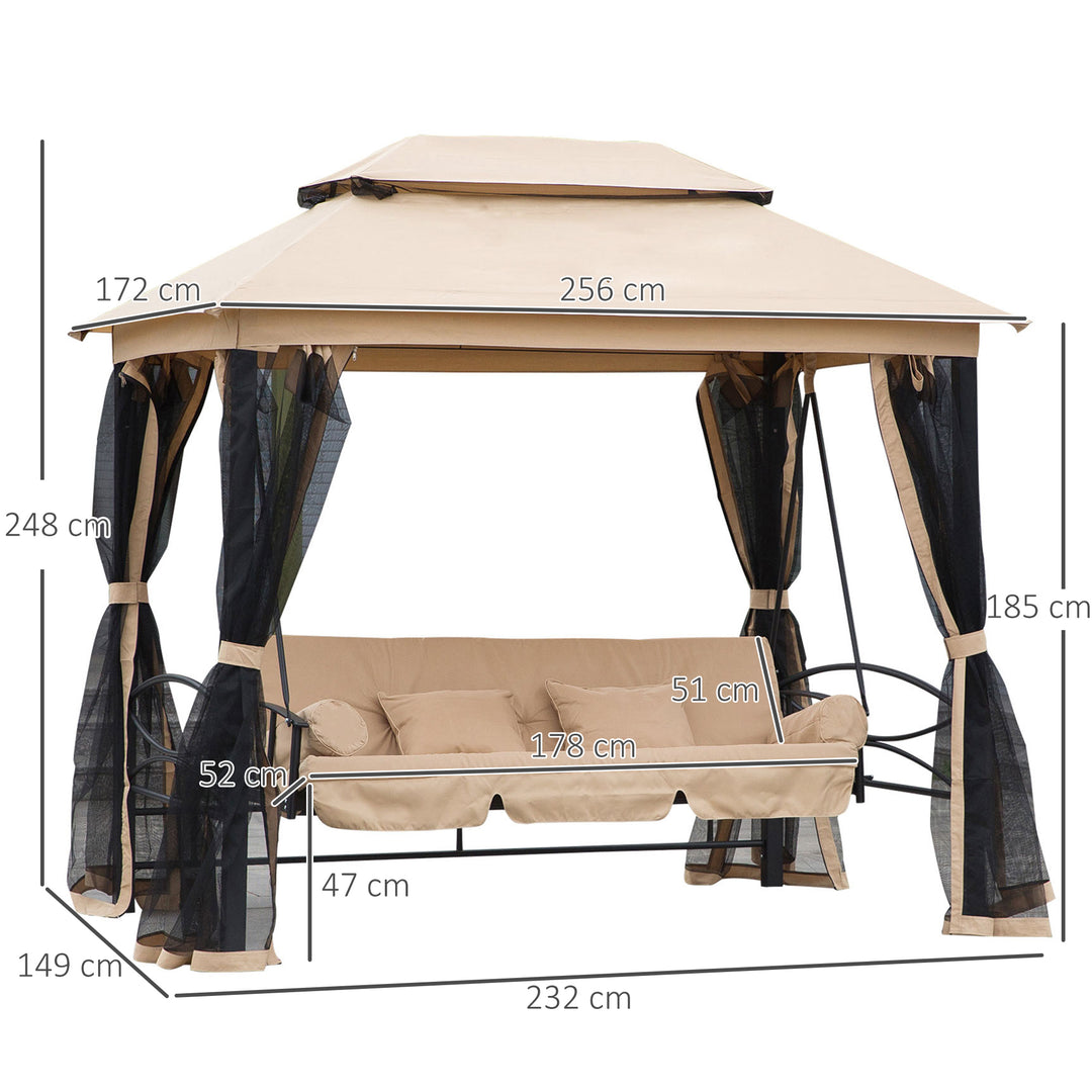 Hollywood gynge, havegynge med sidepaneler, 3-personers, beige, 256 x 172 x 248 cm