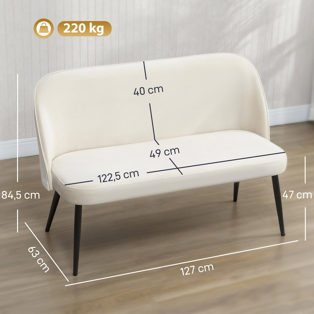 2-personers sofa, moderne polstret sofa med metal- og træstel, fløjlsblødt stofbetræk, beige