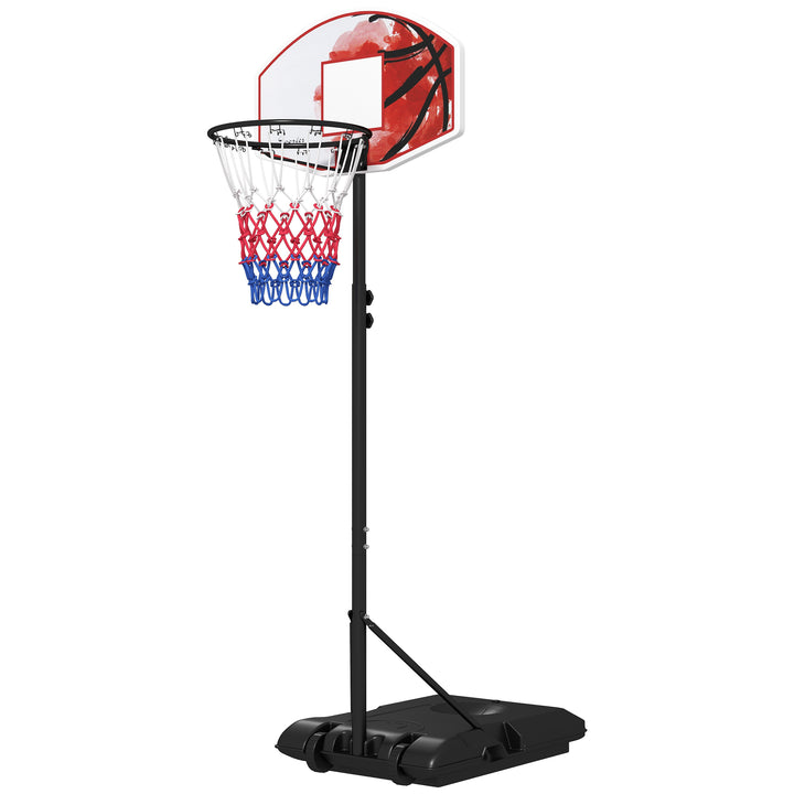 Højdejusterbar fritstående basketballkurv med net og hjul, stor base, 179-209 cm, plast, stål