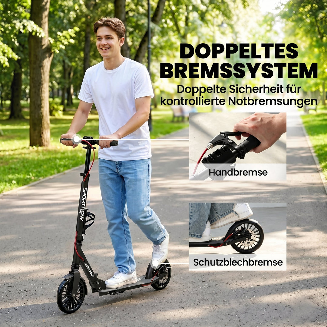 Cityscooter, aluminium, højdejusterbar og foldbar, med 200 mm PU-hjul, ABEC-7 kuglelejer, dobbelt bremsesystem