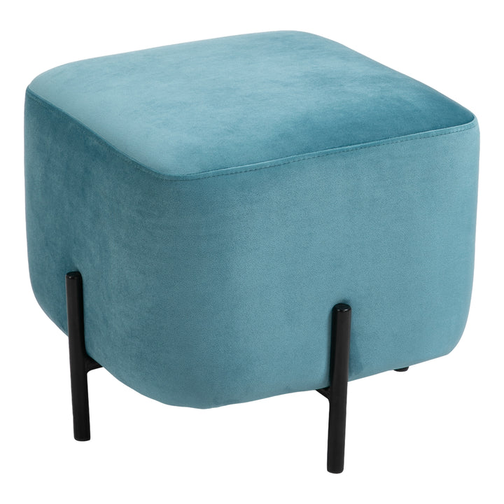 Fodskammel/fodstøtte, polstret, polyester, stål, skum, turkis, 44,5 x 44,5 x 41,5 cm