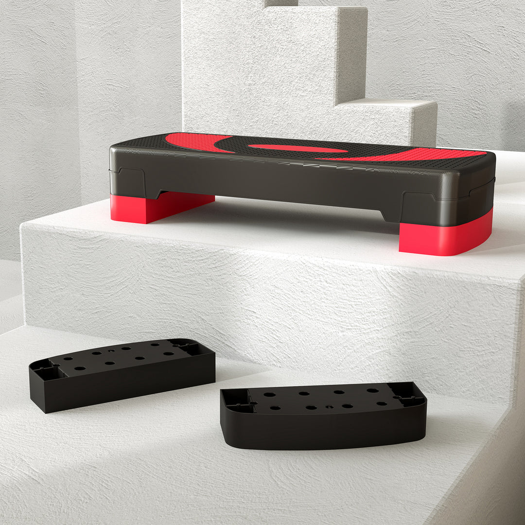 Aerobic stepper, højdejusterbar, til indendørs og udendørs brug, belastningskapacitet op til 150 kg, 80 x 31 x 10-20 cm, rød