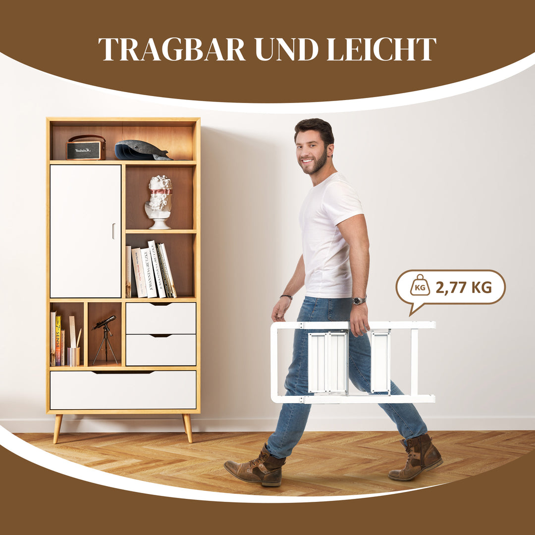 2-Trins trappestige, aluminium foldbar, skridsikker platform, hvid