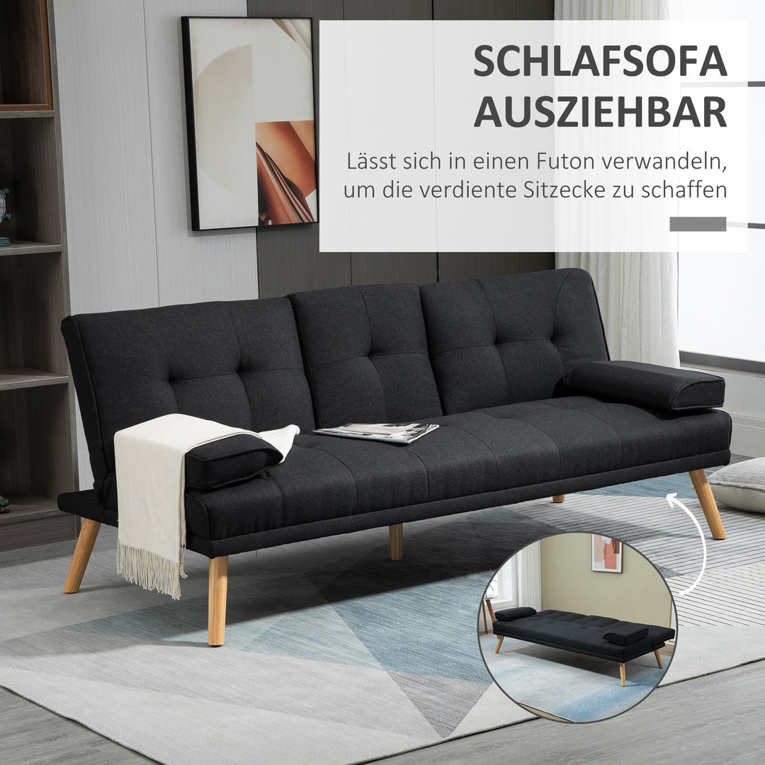 Sovesofa, gæsteseng, justerbar ryglæn, klapbord, 181 x 77 x 78 cm, sort
