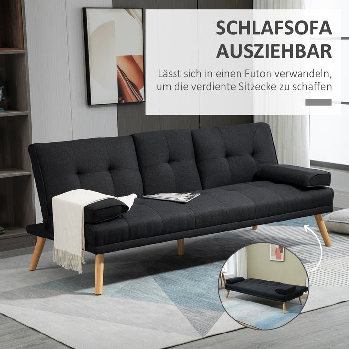Sovesofa, gæsteseng, justerbar ryglæn, klapbord, 181 x 77 x 78 cm, sort