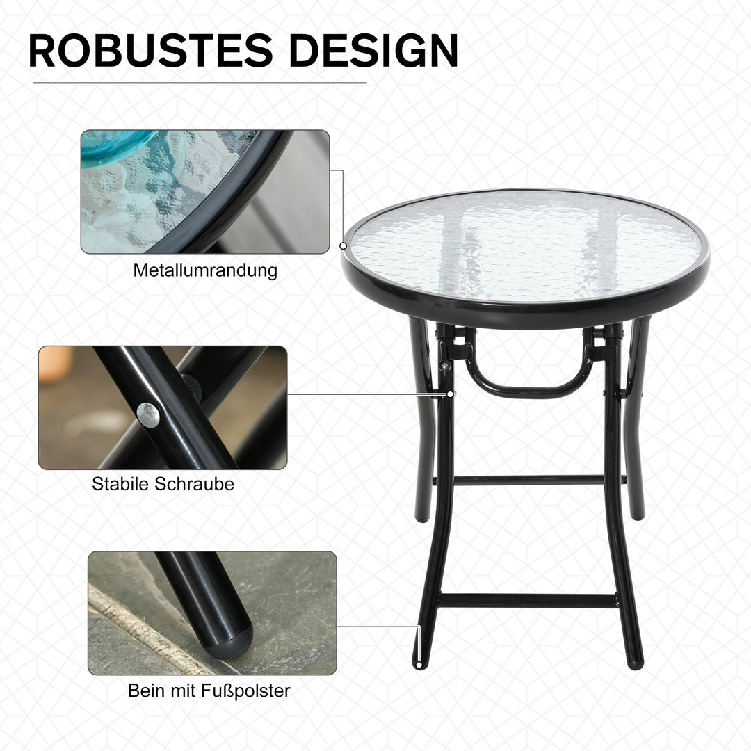 Havebord, sidebord, bistrobord med glasplade, rundt, foldbart, metal, Ø45, sort