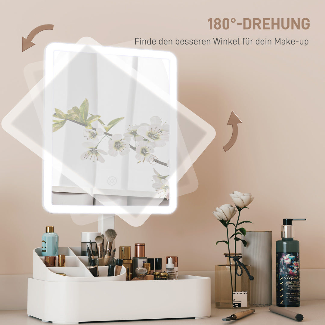Genopladeligt LED makeupspejl med lys, 180° drejeligt, med 2 lysindstillinger, hvid