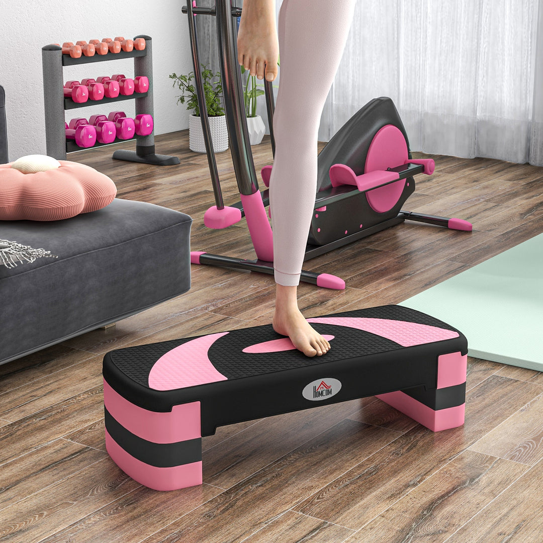 Aerobic stepper, højdejusterbar, 80 x 31 x 10/15/20 cm, op til 150 kg, sort/pink/grå