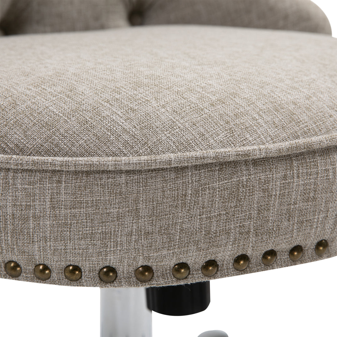 Drejestol med hjul, polstret executive-stol, 360° drejelig, 150 kg belastningsevne, højdejusterbar, lysegrå, 54 x 65,5 x (84-91) cm