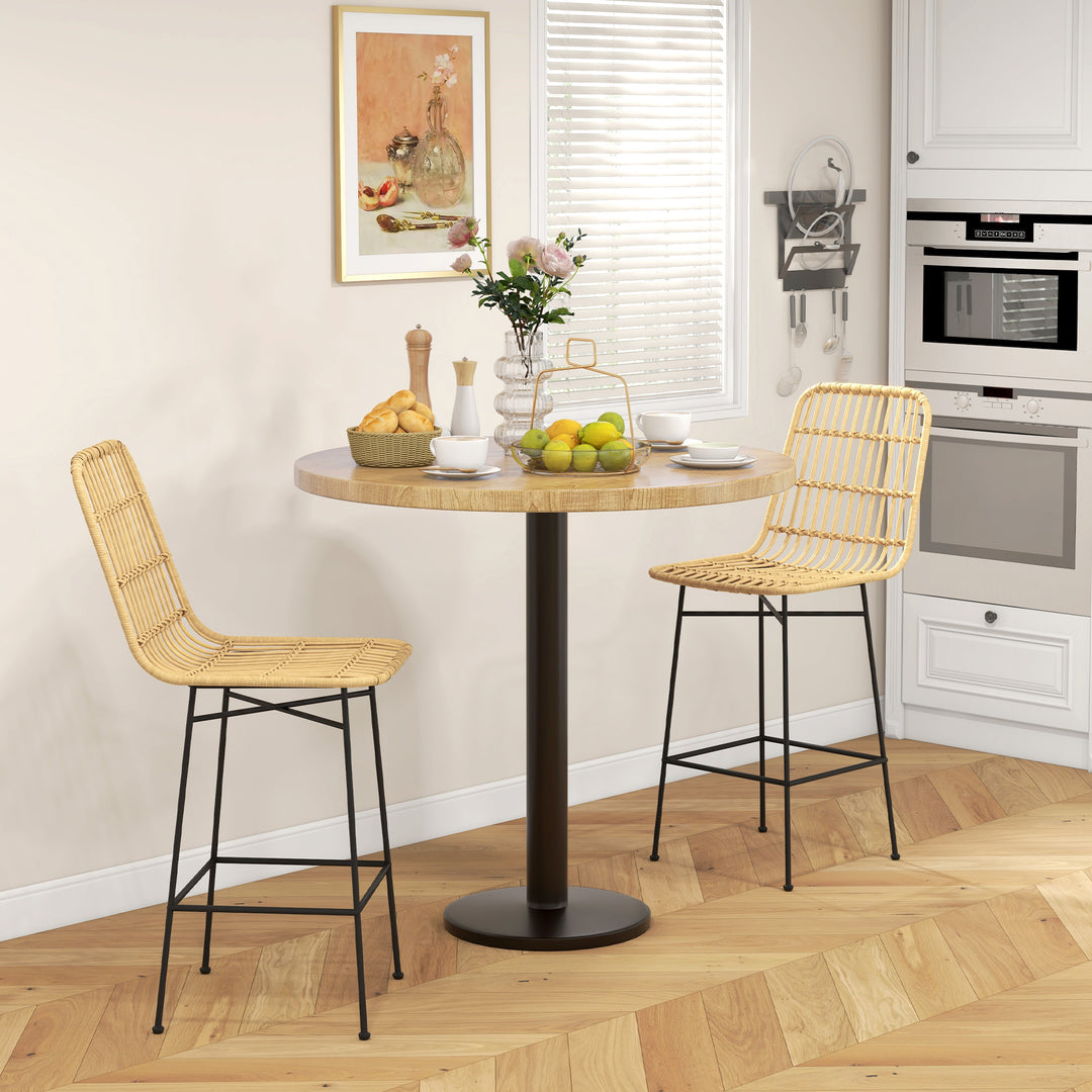 Barstol, boho-stil, pe-rattan, 45 x 53,5 x 105 cm, natur + sort