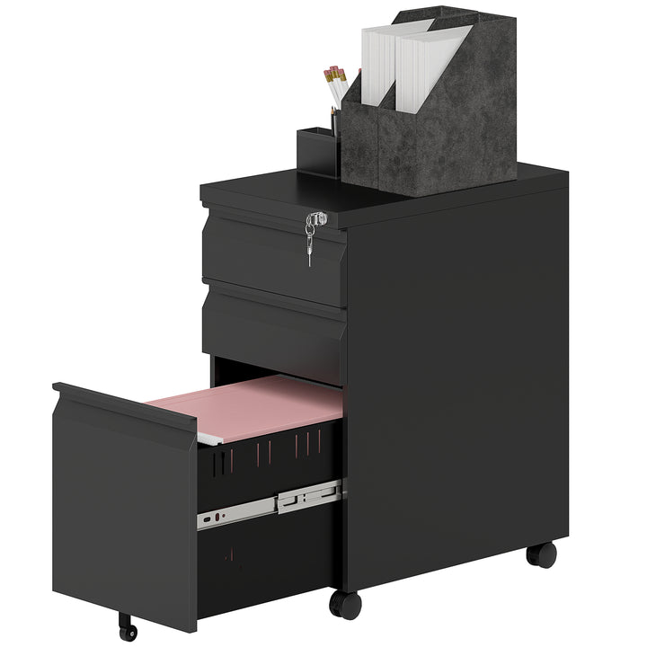 Metal arkivskab, kontorskab, 3 skuffer, på hjul, sort