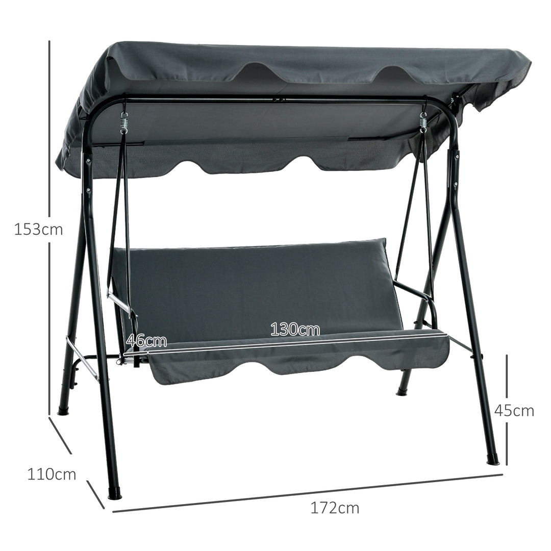 Hollywood gynge, havegynge, 3-personers gyngebænk med tag, stål, 172 x 110 x 153 cm, grå