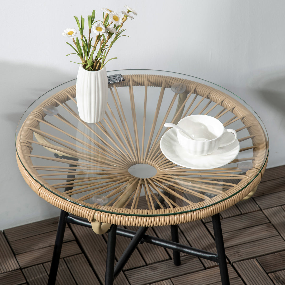 Havebord i bohemestil, PE-rattan, hærdet glas, vejrbestandigt, 50 cm x 50 cm x 50 cm, beige