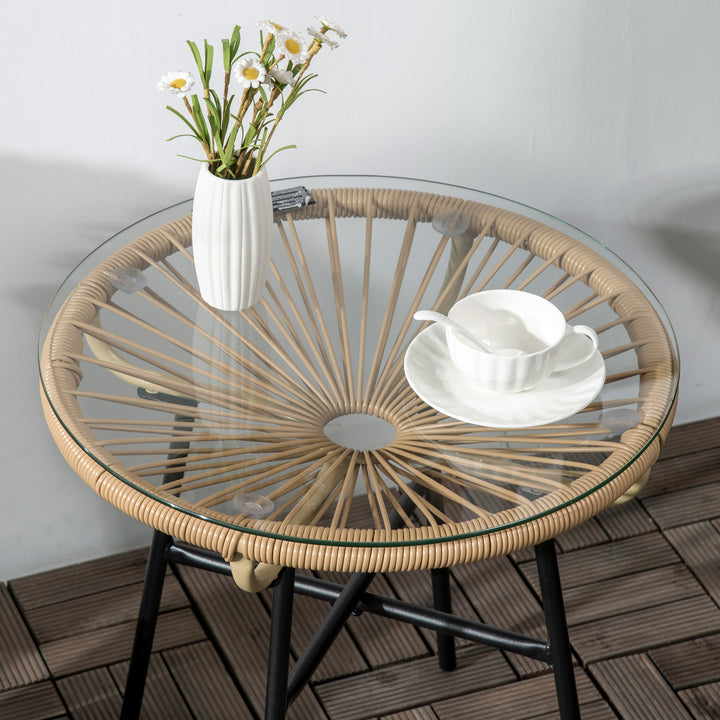 Havebord i bohemestil, PE-rattan, hærdet glas, vejrbestandigt, 50 cm x 50 cm x 50 cm, beige
