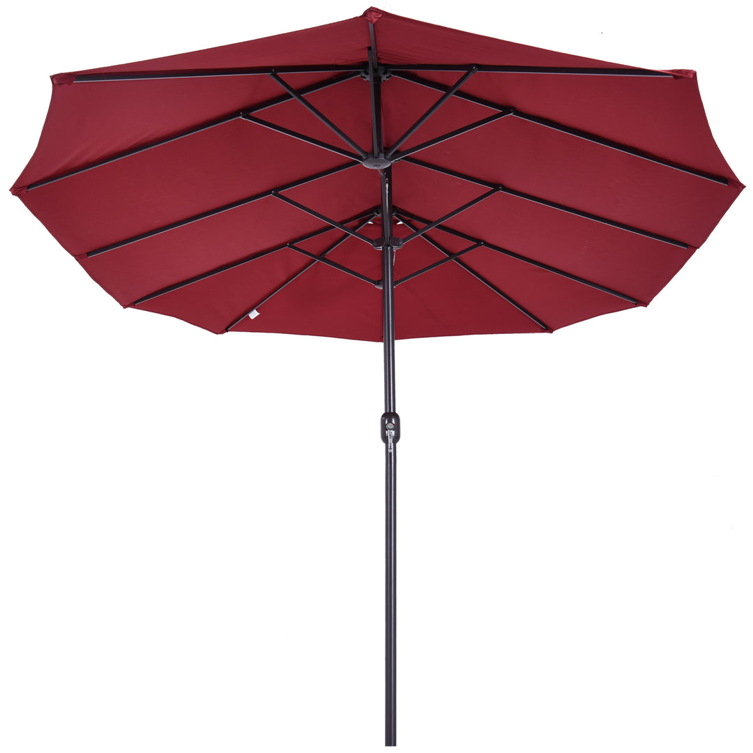 Dobbeltparasol 455 x 270 cm haveparasol med håndsving oval stabil metalstang markedsparasol dobbeltparasol terrasseparasol solbeskyttelse til strand balkon terrasse have vinrød
