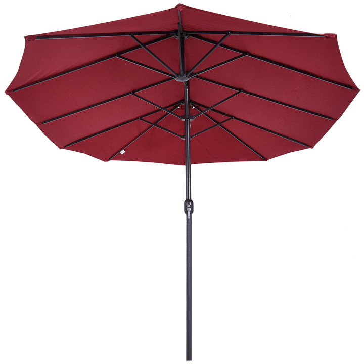 Dobbeltparasol 455 x 270 cm haveparasol med håndsving oval stabil metalstang markedsparasol dobbeltparasol terrasseparasol solbeskyttelse til strand balkon terrasse have vinrød