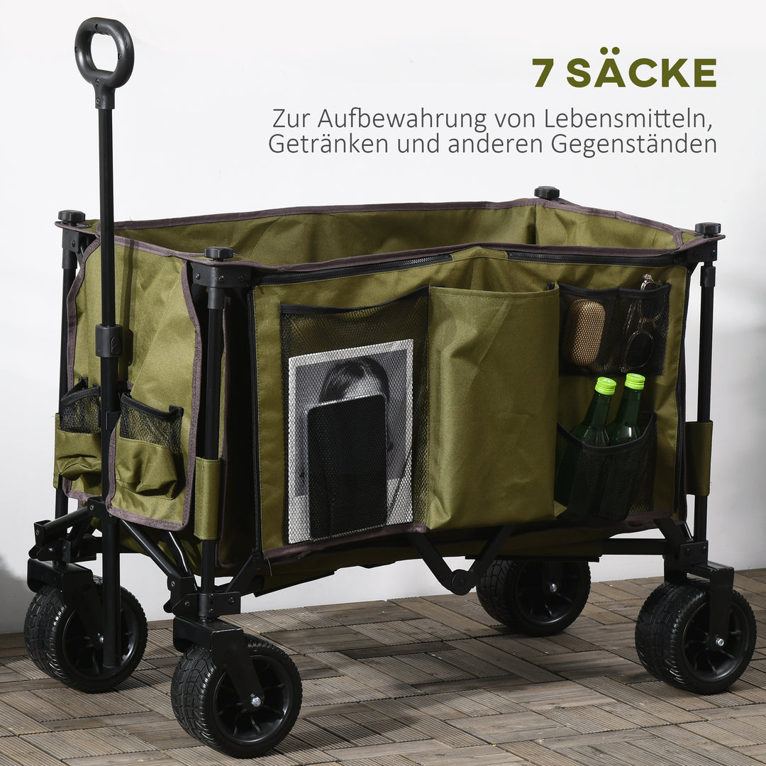 Sammenklappelig vogn med 7 sidelommer, justerbart håndtag, op til 120 kg, stål, grøn, 100 x 48 x 100,5 cm