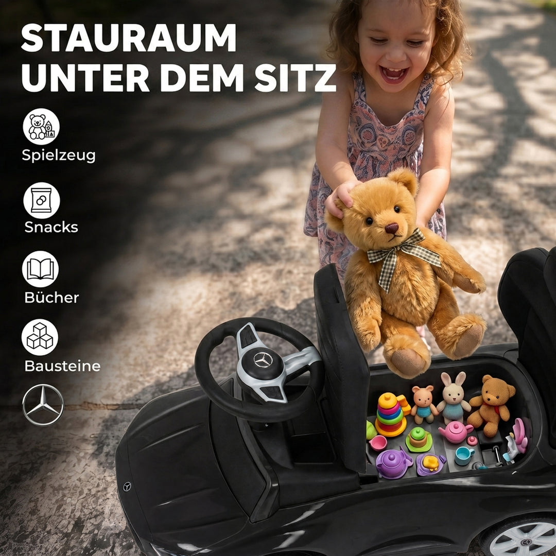 3-i-1 kørebil med skubbebøjle Mercedes-Benz sort