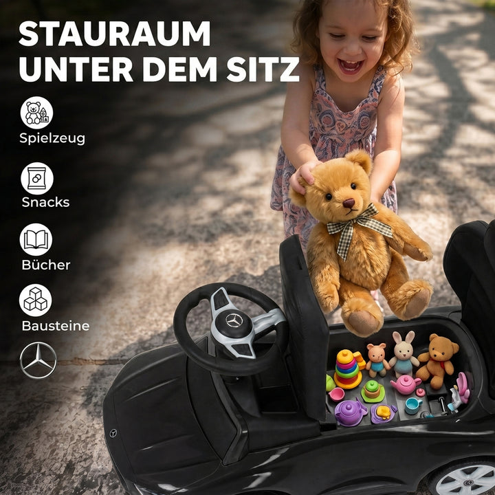 3-i-1 kørebil med skubbebøjle Mercedes-Benz sort