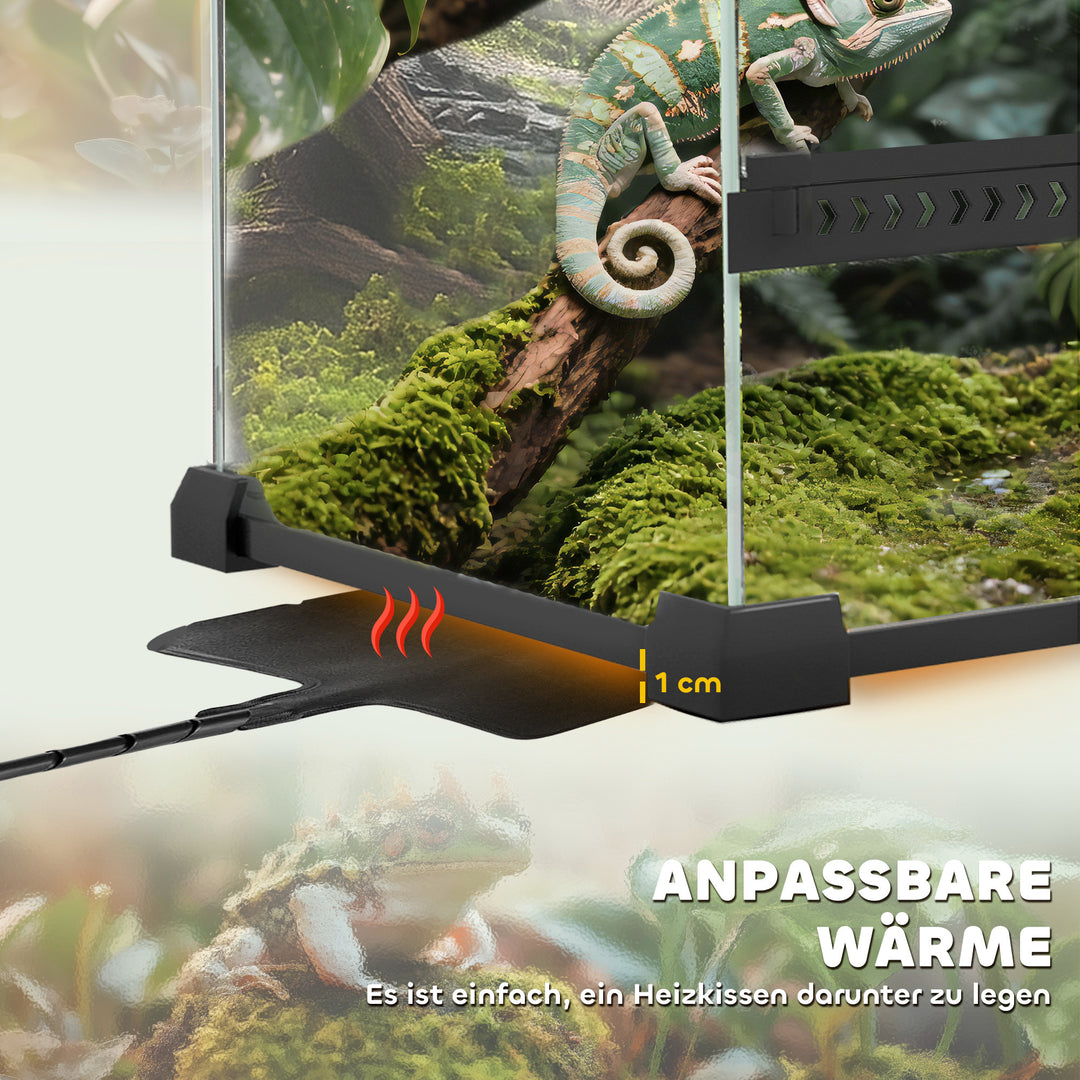 Glas krybdyrterrarium med hævet og vandtæt bund og knaplås