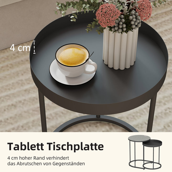 Sæt med 2 stueborde, stabelbare, bakkedesign, metal, grå