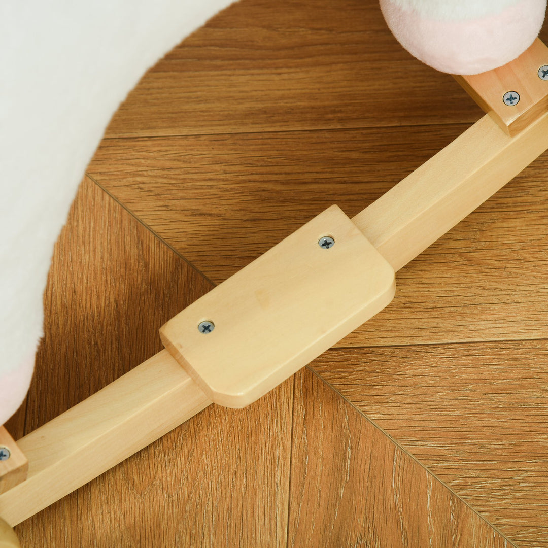 2-i-1 gyngehest med hjul, plys, gyngedyr, hvid, 63 x 38 x 63 cm