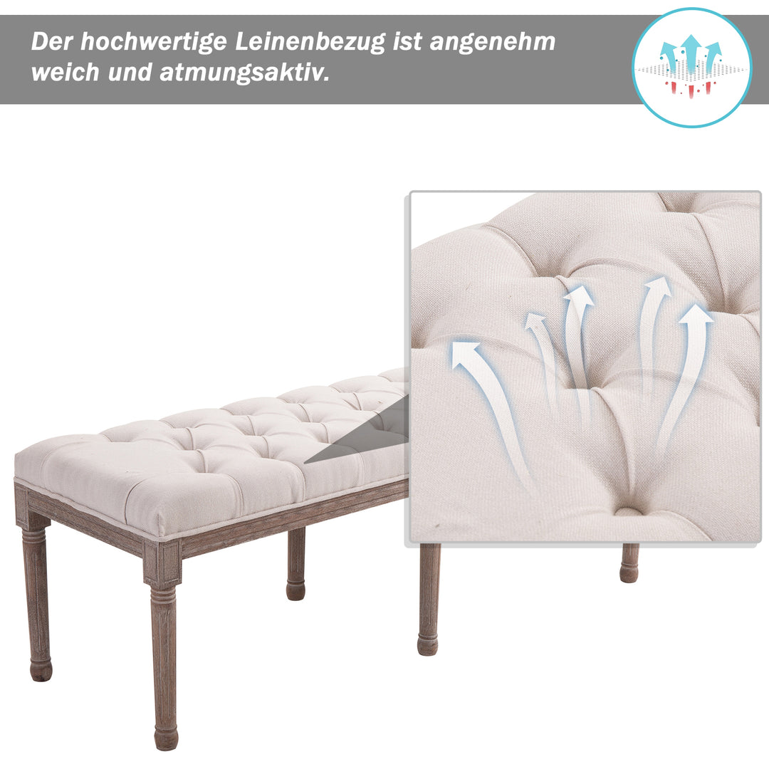 Polstret lounge-skammel vintage retro med knapper hør + træ beige 142 x 47 x 51 cm