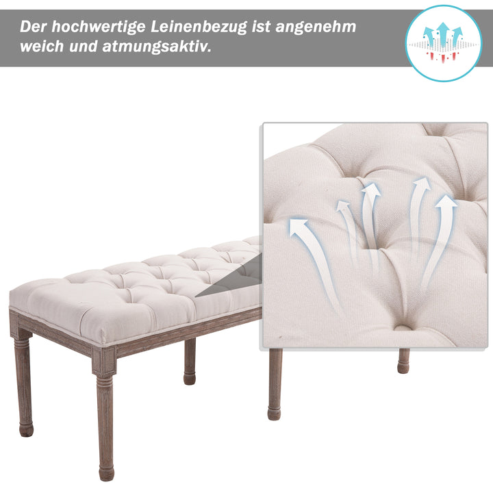Polstret lounge-skammel vintage retro med knapper hør + træ beige 142 x 47 x 51 cm
