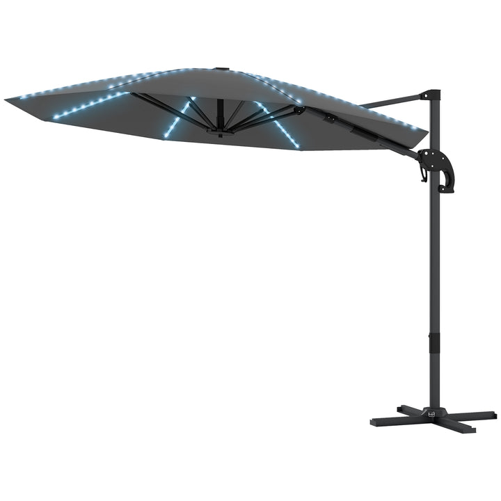 Aluminiums cantilever parasol led solcelle 300 cm højdejusterbar parasol med håndsving uv50+ mørkegrå