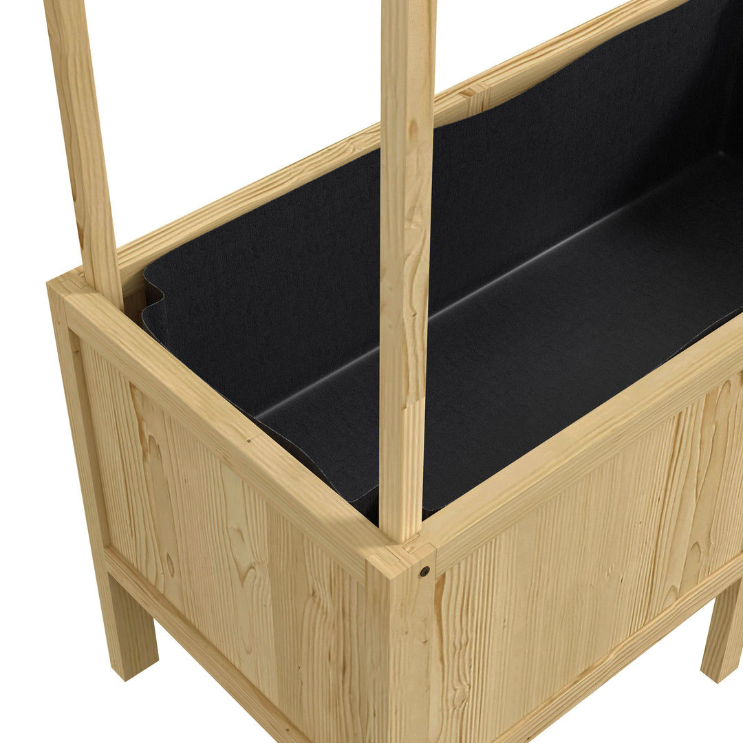Hævet bed med tag, drænhuller, fleeceforing, vejrbestandig, fyrretræ, 110x60x152 cm