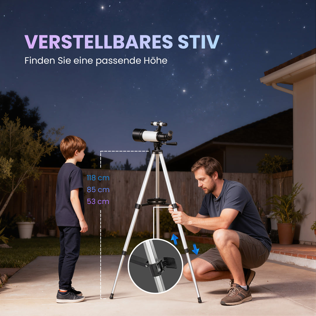Teleskop for astronomibegyndere og voksne, 70 mm blænde, 400 mm AZ-fatning, astronomisk refraktor med stativ