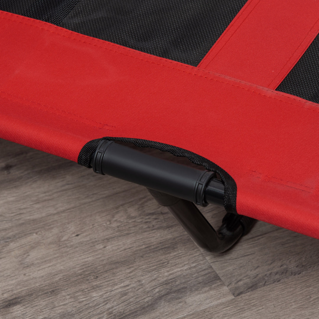 Sammenklappelig højdejusterbar hundeseng til udendørs brug, 122 cm x 92 cm x 23 cm, rød + sort