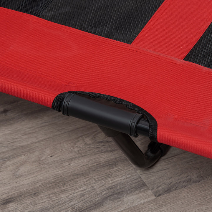 Sammenklappelig højdejusterbar hundeseng til udendørs brug, 122 cm x 92 cm x 23 cm, rød + sort