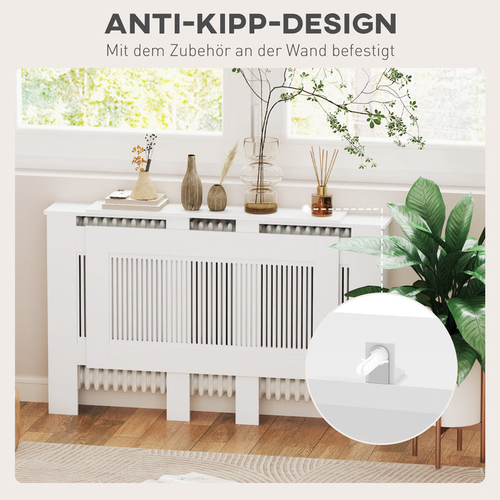 Radiatordæksel lameldesign justerbar længde 125-201cm mdf hvid