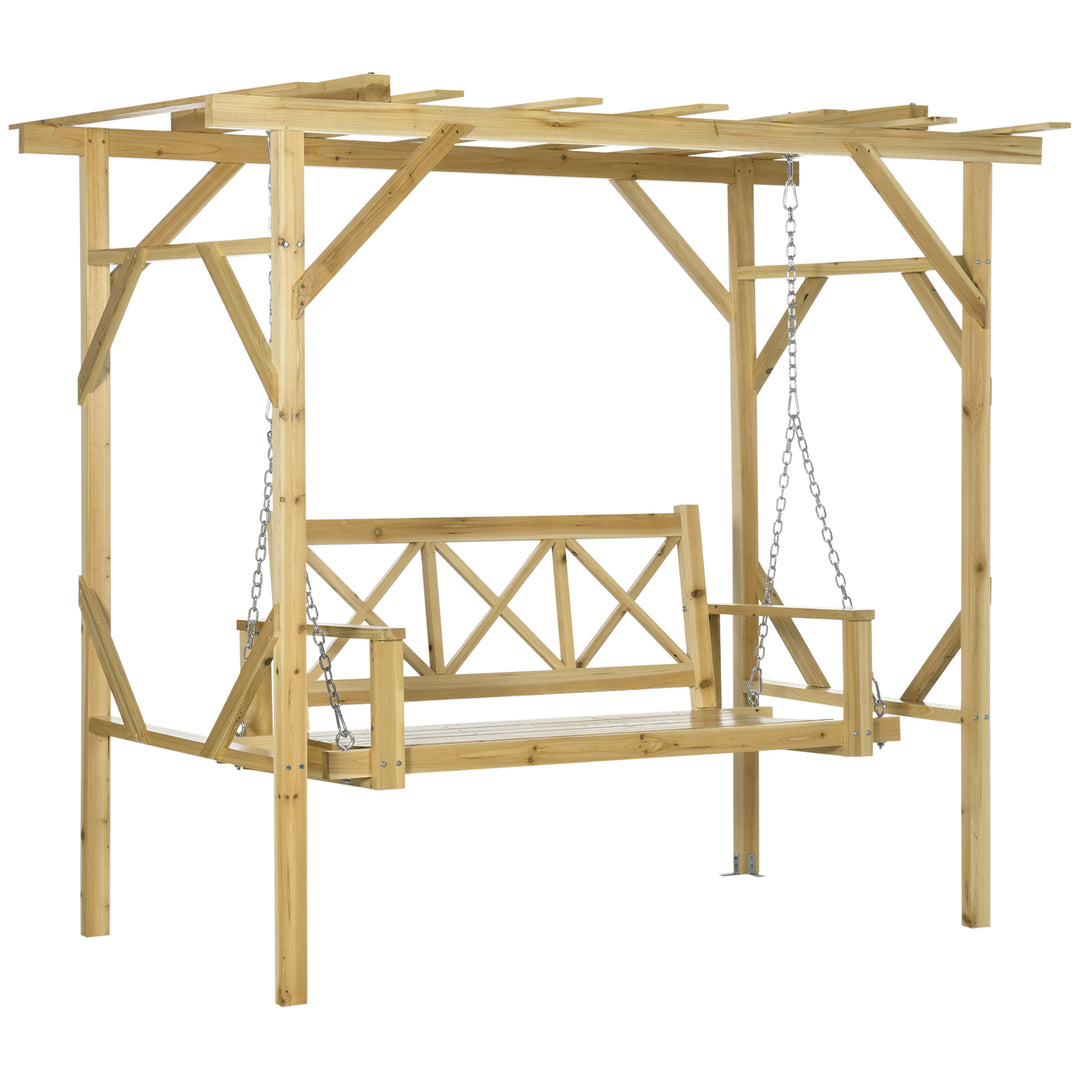 Gyngebænk med pergola, til 2 personer, højdejusterbar, massiv træramme, 2,21 x 1,40 x 1,96 m