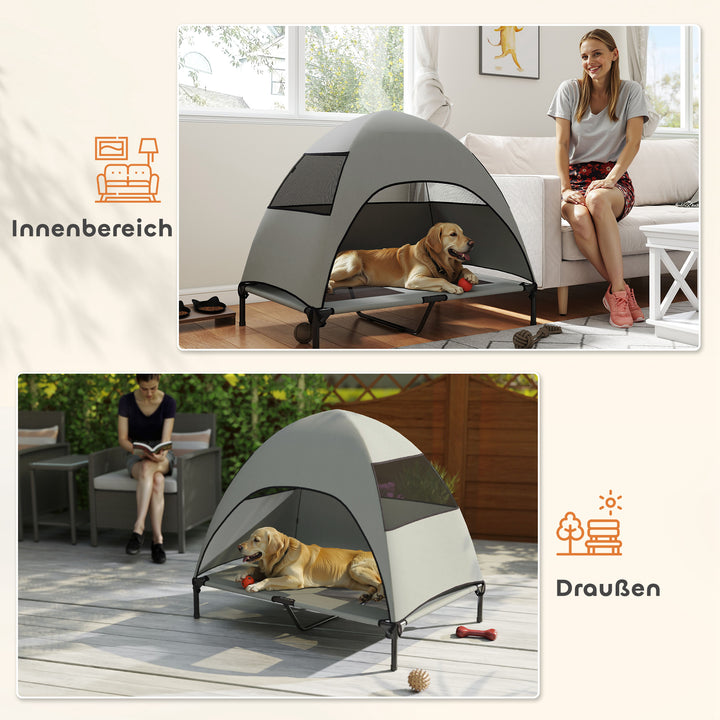 Udendørs hundeseng med tag, hævet hundeseng til store hunde, 106 x 76 x 99 cm, lysegrå
