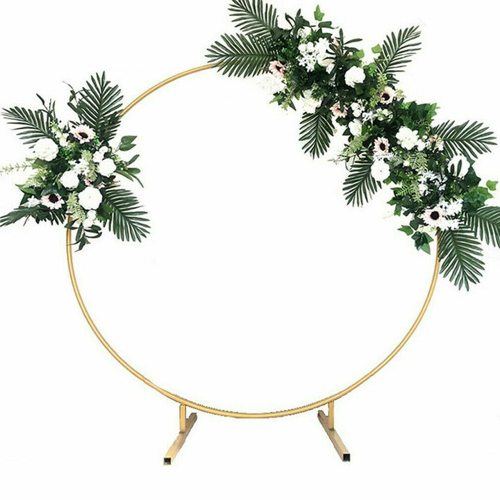 2m rund ballonbue med blomstermønster, guldfod, ramme, bryllup, ny