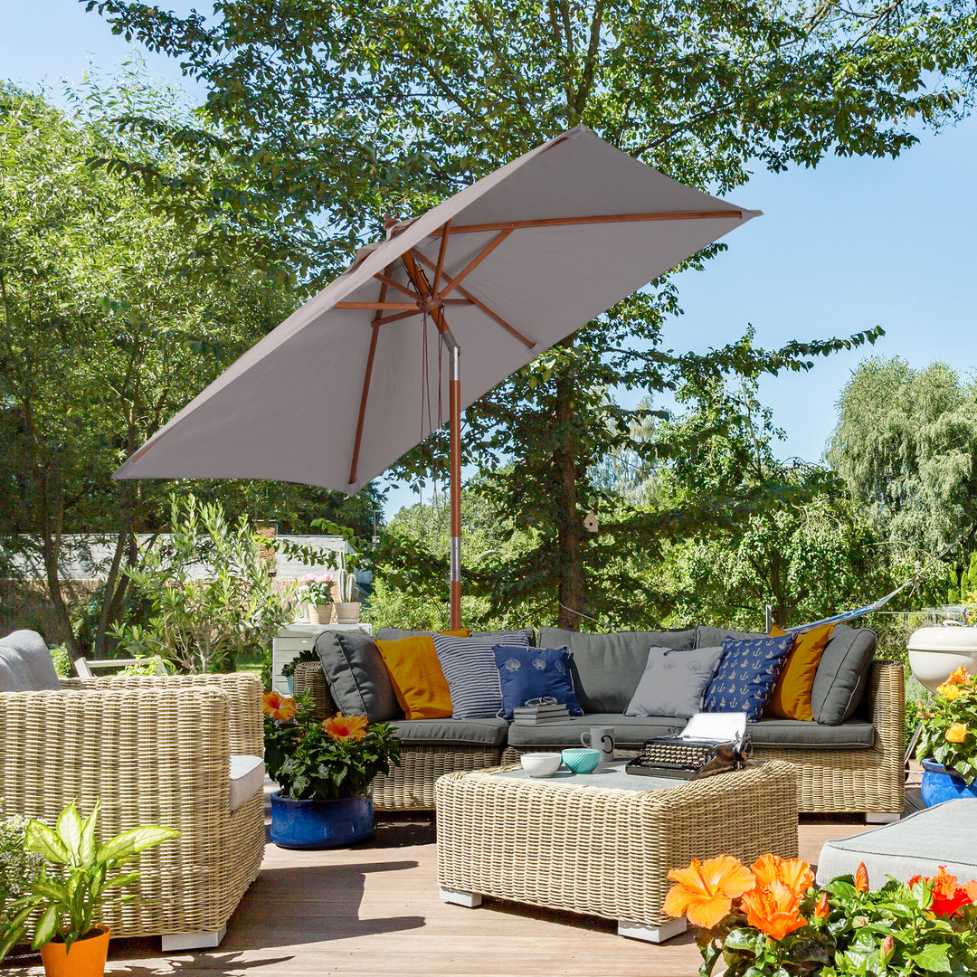 Parasol 200 x 150 x 235 cm, Sammenklappelig Haveparasol, 3-trins justerbar, Rektangulær Strandparasol, Vandafvisende og UV-resistent til Strand, Balkon, Terrasse, Have, Grå